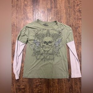 Vintage Y2K MMA Elite Long Sleeve Layered Thermal Shirt M Green Gray